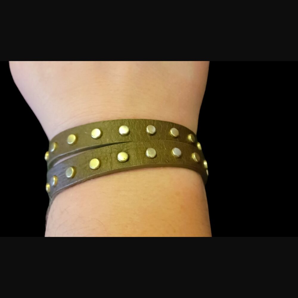 J.Crew Brown Studded Double Wrap Leather Bracelet 6.5"